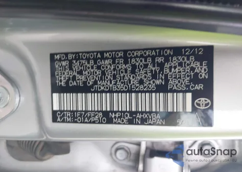 2013 Toyota Prius C Two из США, поврежденный, VIN JTDKDTB35D1528235